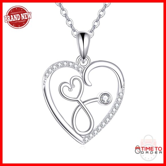 Sterling Silver Stethoscope Pendant Necklace Elegant Medical Jewelry Adjustable